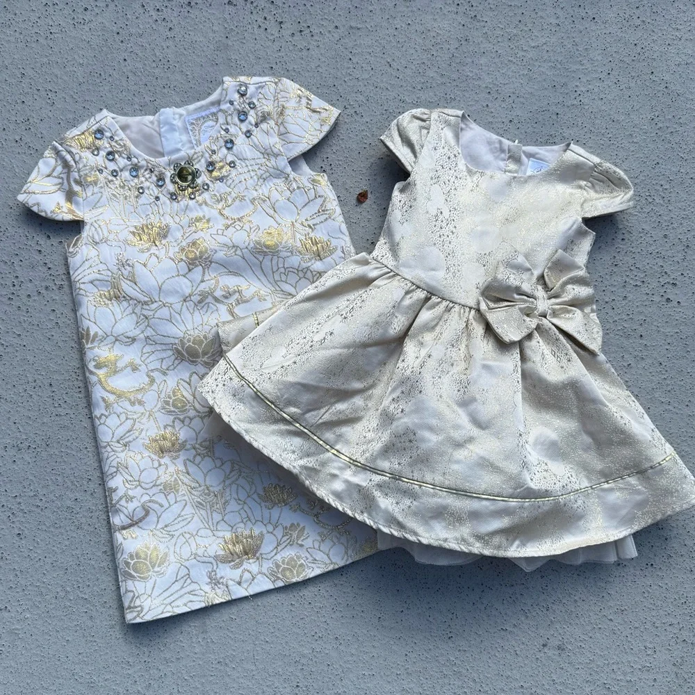 2 Disney Gold and Cream Floral Kids Dress Size 2 & Size 5/6